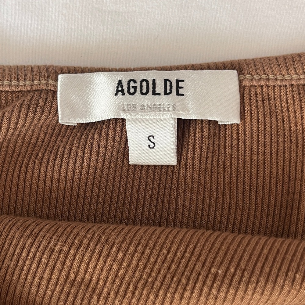 AGOLDE Womens Spaghetti Strap Bodysuit Ribbed Knit V-Neck Brown - Picture 9 of 13